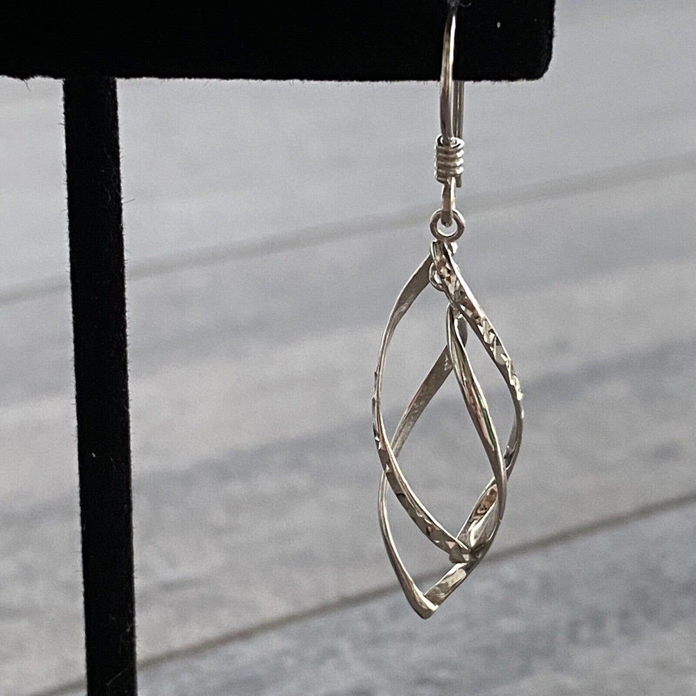 925 MA Thailand Sterling Silver Earrings Dangles Drops Art Deco Textured VTG - Picture 11 of 12